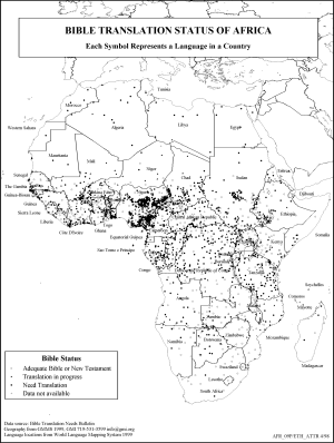 Bible Translation Status of Africa (BW) - Click Image to Close