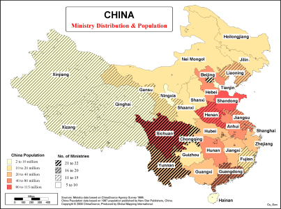 China - Ministry Distribution & Population - Click Image to Close