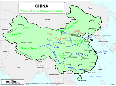 China - Prominent Cities and Geographical Features - Click Image to Close