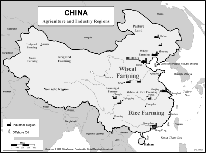 China - Agriculture and Industry Regions (BW) - Click Image to Close