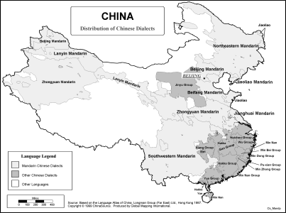 China - Distribution of Chinese Dialects (BW)