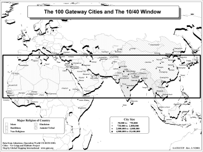 The 100 Gateway Cities and The 10/40 Window (BW) - Click Image to Close