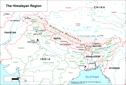 The Himalayan Region (major geographical features and cities) - Click Image to Close