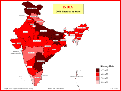 India - 2001 Literacy by State - Click Image to Close