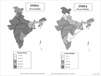 Percent Hindu and Muslim (BW) - Click Image to Close