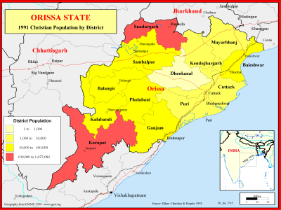 Orissa State - 1991 Christian Population by District - Click Image to Close