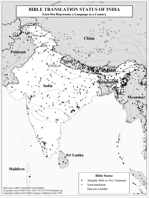 Bible Translation Status of India (BW) - Click Image to Close