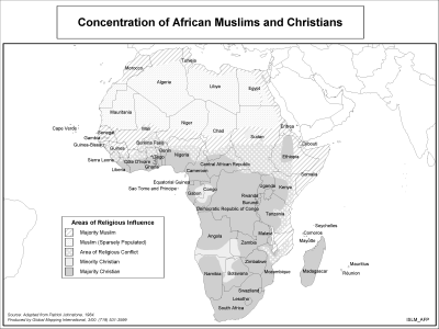 Concentration of African Muslims and Christians (BW) - Click Image to Close