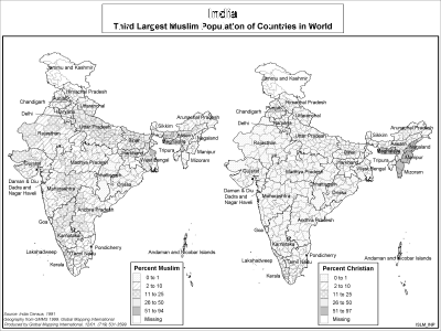 India - Third Largest Muslim Population (BW) - Click Image to Close