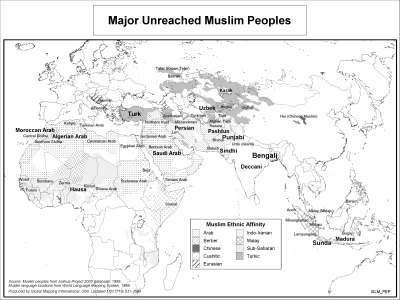 Major Unreached Muslim Peoples (BW) - Click Image to Close