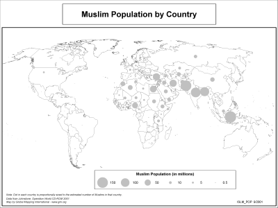 Muslim Population by Country (symbol) (BW) - Click Image to Close