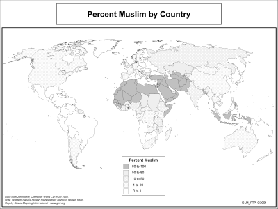 Percent Muslim by Country (BW) - Click Image to Close