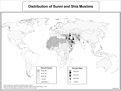 Distribution of Sunni and Shia Muslims (BW)