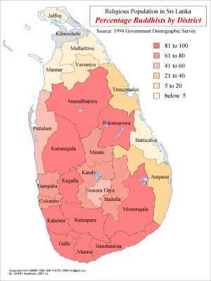 Percentage Buddhists by District in Sri Lanka