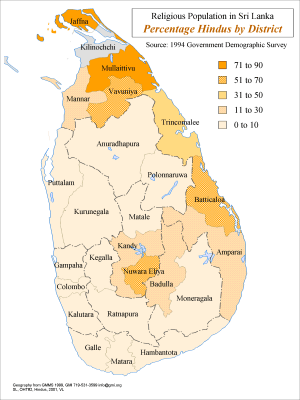 Percentage Hindus by District in Sri Lanka
