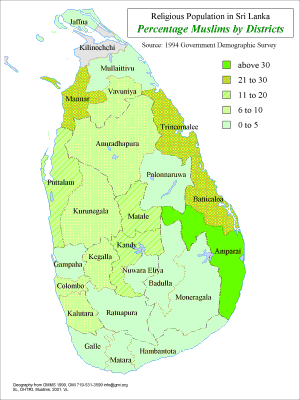 Percentage Muslims by District in Sri Lanka