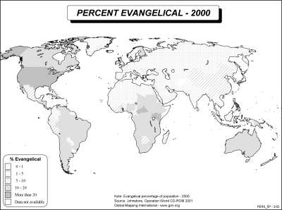Percent Evangelical - 2000 (BW)