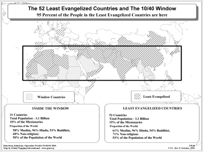 The 52 Least Evangelized Countries and The 10/40 Window (BW) - Click Image to Close