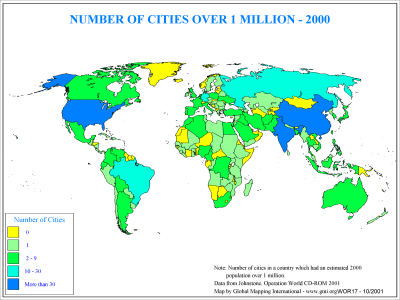 Number of Cities over 1 Million - 2000 - Click Image to Close